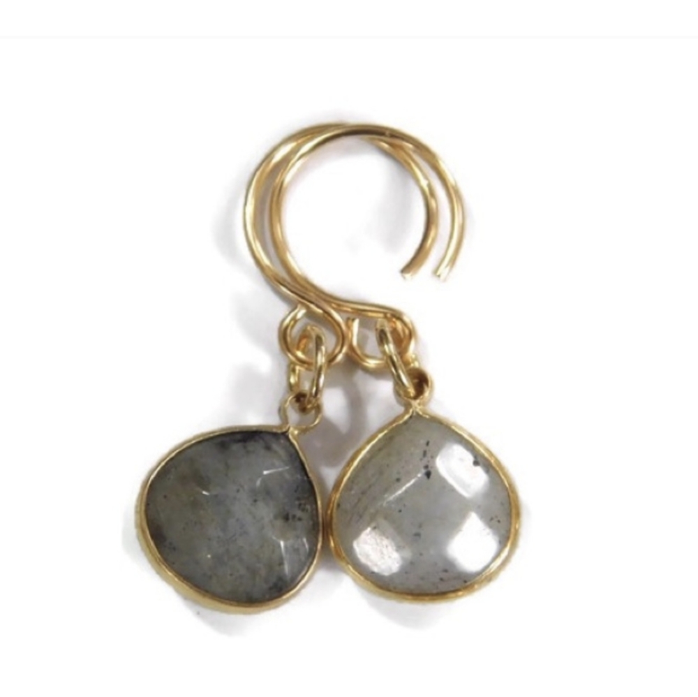 Genuine Labradorite Gemstone Briolette Dangle drop earrings